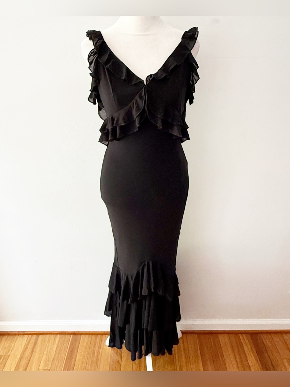 Silquee Women Ruffle Mesh Babydoll Mermaid Maxi Dress XS Whimsigoth Dark Romance